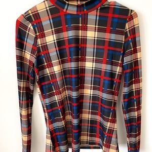 Mock Neck Plaid Long-Sleeve